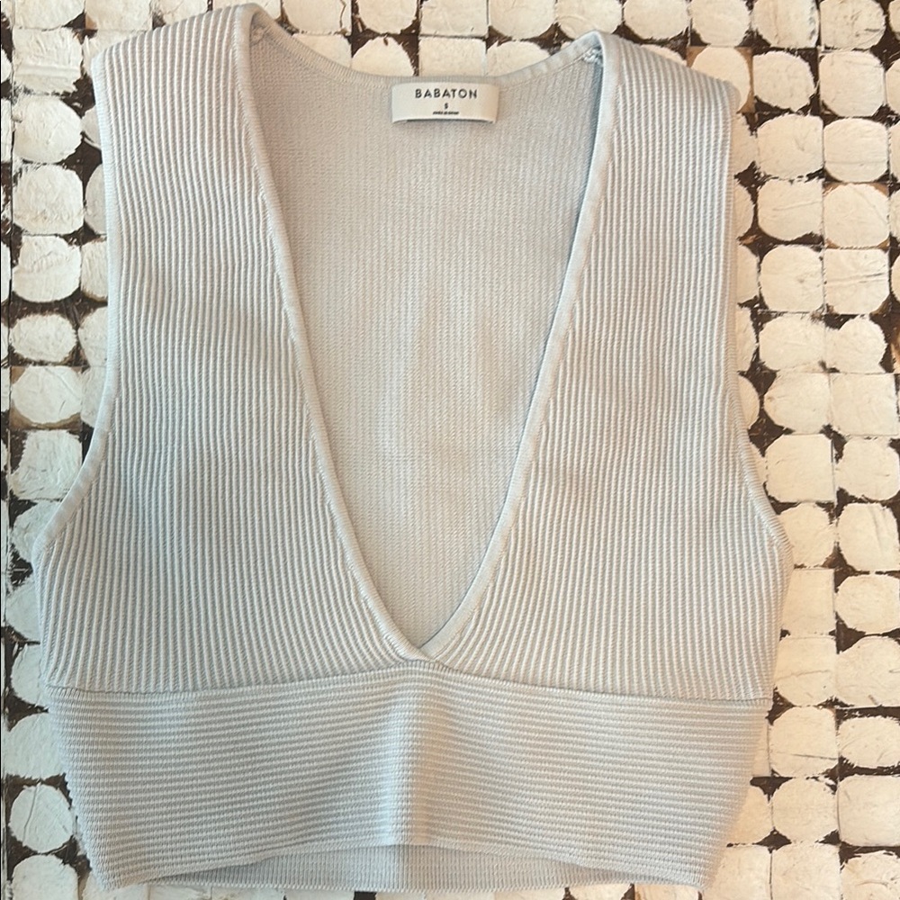Babaton Ribbed Knit Crop Top - Light Gray